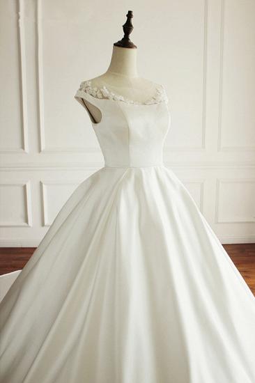 TsClothzone Simple A-Line Satin Jewel Ruffle Wedding Dress Tulle Lace Appliques Sleeveless Bridal Gowns On Sale_6