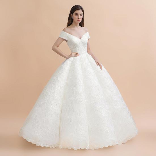 Elegante schulterfreie Brautkleider aus weißer Spitze mit weißen Spitzenapplikationen_7