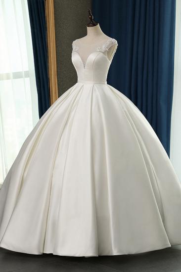 TsClothzone Chic Satin Ball Gown Jewel Wedding Dress Sleeveless Appliques Ruffles Bridal Gowns On Sale_4