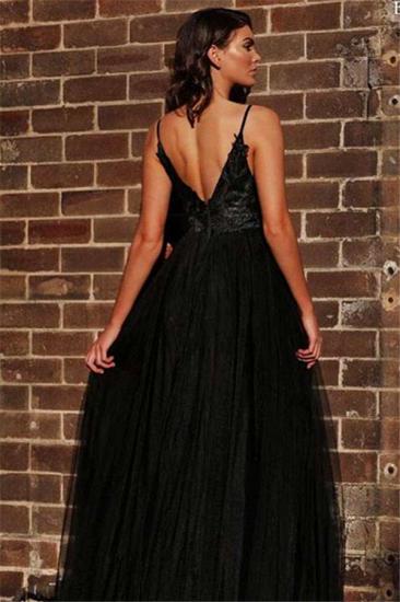 Black Spaghetti Straps Open Back Evening Gowns | Sexy Sleeveless Backless V-neck Formal Dresses With Slit_2