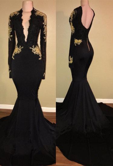 Sexy black prom dress,mermaid long sleeve evening dress BA7942_2