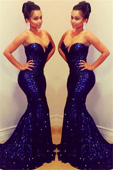 Sparkly Sequined Prom Dress Sweetheart Sequined Mermaid Sexy Evening Gowns with Train_1
