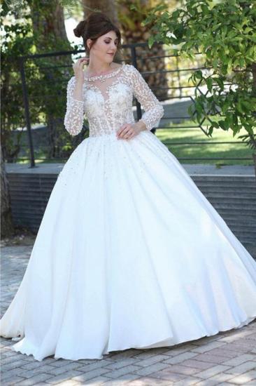 Luxury 3/4 Sleeves 3D Floral Beadings Crystals Bridal Dress Aline Wedding Dress