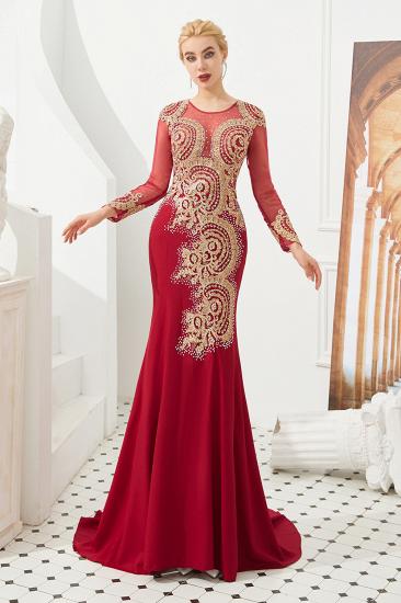 Harley | Luxury Illusion neck Long Sleeves Prom Dress with Sparkling Gold Lace Appliques_4