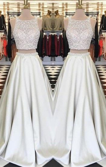 Jewel Crystals Two Piece 2022 Formal Evening Dress A-line Sleeveless Gorgeous Prom Dress_1