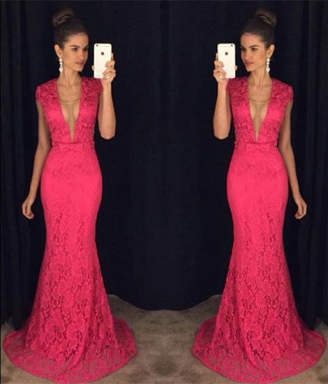 Mermaid Lace Plunging Neck Prom Dress Sexy Cheap Long Evening Gown_4