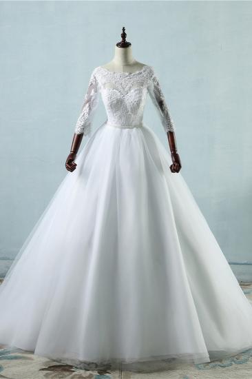 TsClothzone Elegant Jewel Tulle Lace Wedding Dress 3/4 Sleeves Appliques A-Line Bridal Gowns On Sale_1