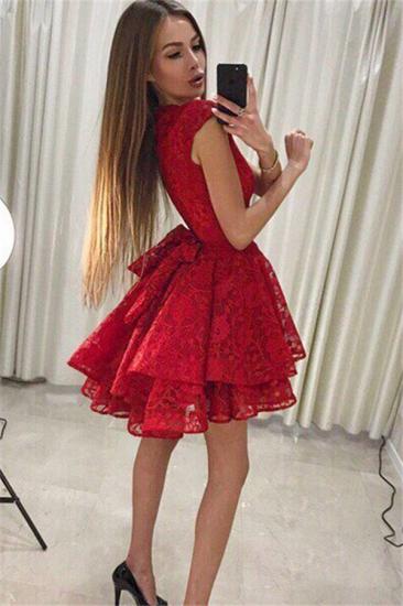 Simple A-Line Lace Short Homecoming Dresses | 2022 Red Cap Sleeves Hoco Dresses_3