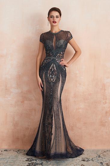 Chloe | Luxury Dark Navy Cap Sleeve Key hole Sparkle Prom Dress Online, Beautiful Champange Dresses for Evening Party_3