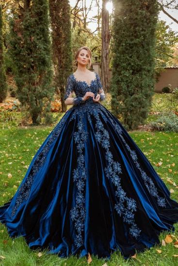 Gorgeous Long Sleeves Velvet Ball Gown with 3D Floral Appliques