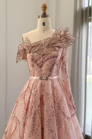 Luxuriöses Aline-Ballkleid-Abendkleid mit glänzenden Pailletten und Schärpe_13