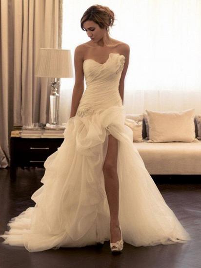 Beading Organza Sweep Train Sweetheart Sleeveless Ball Gown Wedding Dresses_2