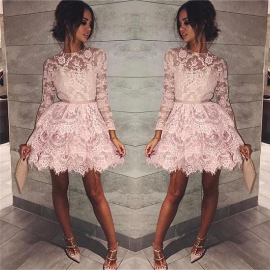 Pink Lace Long Sleeve Homecoming Dresses 2022 Elegant Short Party Dress with Sash_3