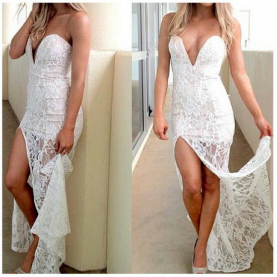 2022 Sexy Lace Sweetheart Evening Dresses Sleeveless Floor Length Slit Party Gowns_3