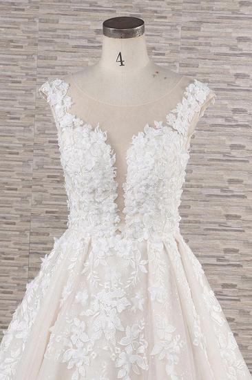 Elegantes A-Linien-Hochzeitskleid mit Juwelenträgern | Champgne-Tüll-Brautkleider mit Applikationen_5