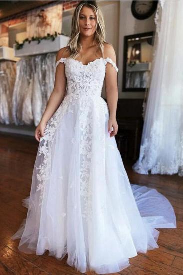 Simple Off Shoulder Lace A line Wedding Dress Bridal Gowns