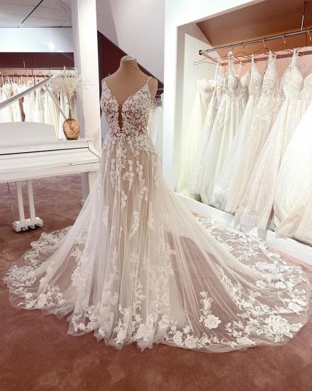 Boho Deep V-Neck Sleeveless Floral Lace Mermaid Wedding Dress Tulle Appliques_2