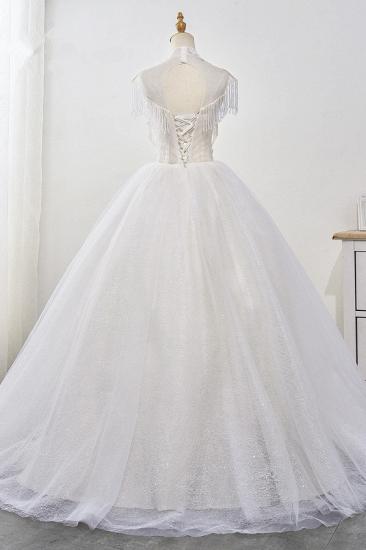 TsClothzone Luxus-Ballkleid, hochgeschlossenes Tüll-Hochzeitskleid, funkelnde Pailletten, ärmellose Applikationen, Brautkleider mit Quasten_3