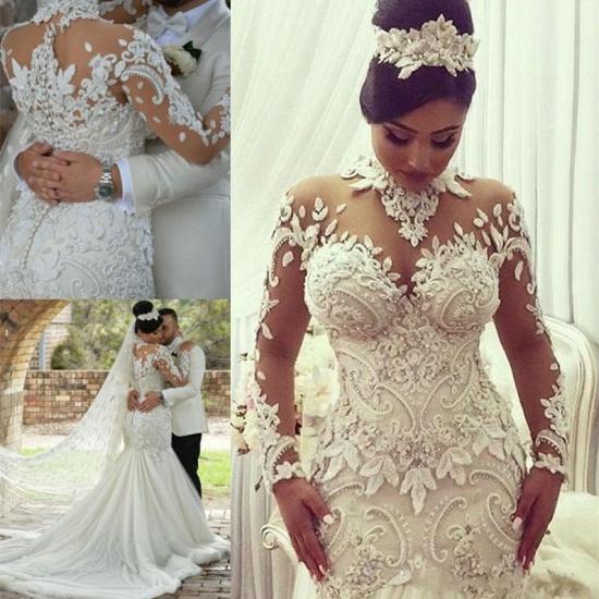 Sexy Long Sleeve High Neck Lace Wedding Dress Bridal Gown_2