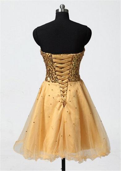 Sweetheart Gold Sequined Mini Homecoming Dress Niedliche Organza-Schnür-Mini-Brautjungfernkleider_3