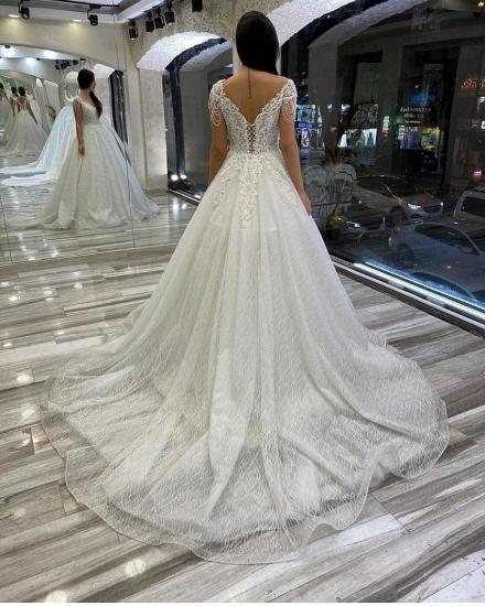 Elegant Cap Tassel Sleeves Sweetheart Aline Wedding Gowns_2