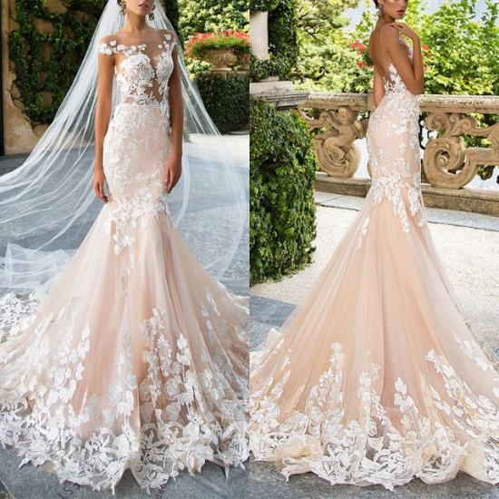 Glamorous Cap Sleeve Mermaid Bridal Gowns BA4325 | Lace Appliques Slim Wedding Dress_4