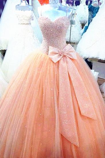 Sweetheart Sparkly Prom Dresses Tulle 2022  Evening Ball Gowns with Bowknot_1