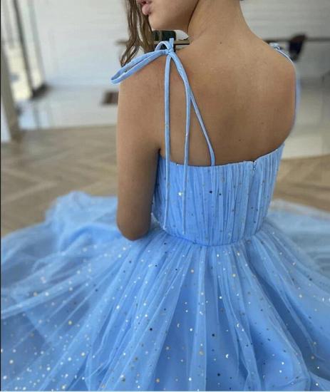 Sky Blue Spaghetti Straps Sequins Short Daily Casual Dress Sleeveless Formal Dress_2