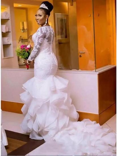 Mermaid Wedding Dress Jewel Lace Organza Tulle Long Sleeves Bridal Gowns Romantic Plus Size with Court Train_3
