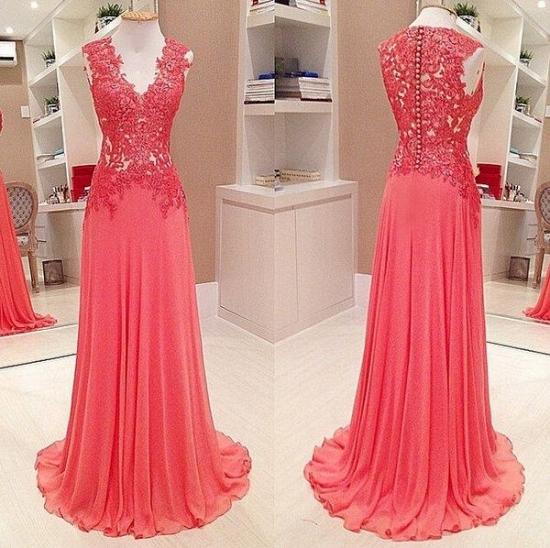 2022 Long Chiffon Lace Prom Dresses Sleevelss V-neck Evening Gowns_3