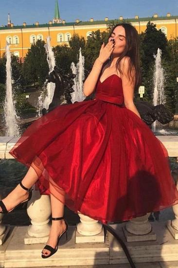 Sexy Strapless Red Tea Length Prom Dress | Chic Sweetheart Sleeveless Prom Gown_1