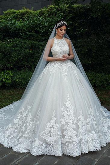 Gorgeous Halter Lace Appliques Ball Gown Wedding dress Sleeveless Bridal Dresses_6