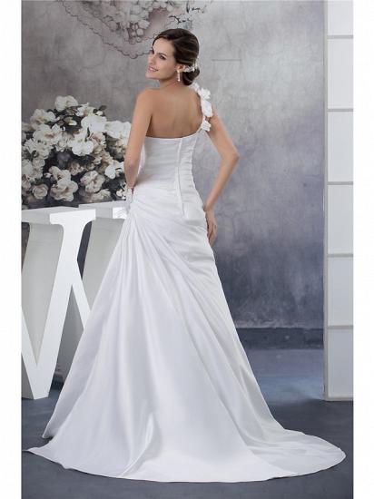 A-Line Wedding Dress One Shoulder Satin Spaghetti Strap Bridal Gowns with Court Train_3