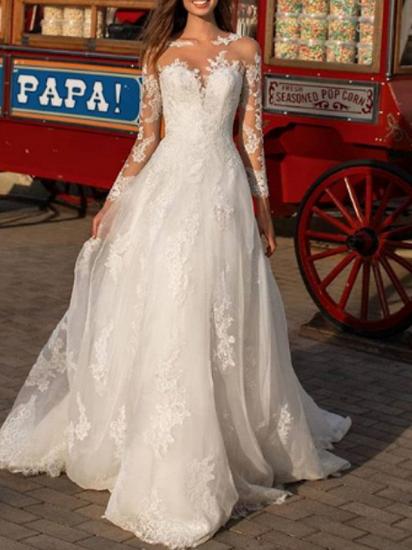 Formal A-Line Wedding Dress Jewel Long Sleeve Boho Plus Size Bridal Gowns