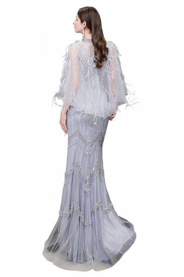 Gorgeous Silver Feather Cape Mermaid Sparkle Prom Dress_15