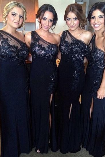 Schöne Schwarze Abendmode eine Schulter Bodenlang | Elegante Günstige Brautjungfer Kleider
