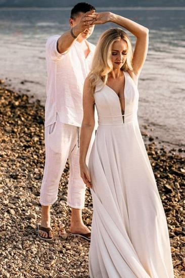 Beach V-Neck Floor Length White Wedding Dress_1