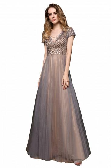 Aria | Stunning Short Sleeves Squared Sequined Tulle Luxury Prom Dress_1