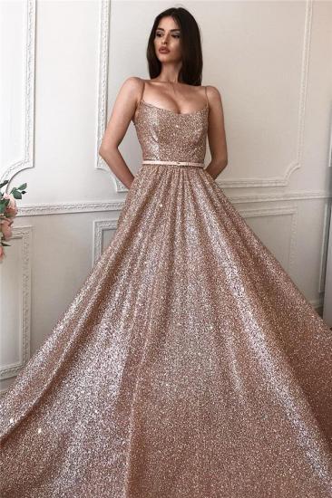 A-line Spaghetti Straps Floorlength Evening Dresses | Sequined Party Dresses