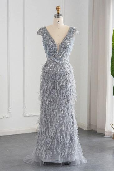 Luxuriöses Meerjungfrau-Abendkleid mit V-Ausschnitt für Damen, glitzernde Perlen, Flügelärmel, Quasten, lange Hochzeits-Party-Kleider_1