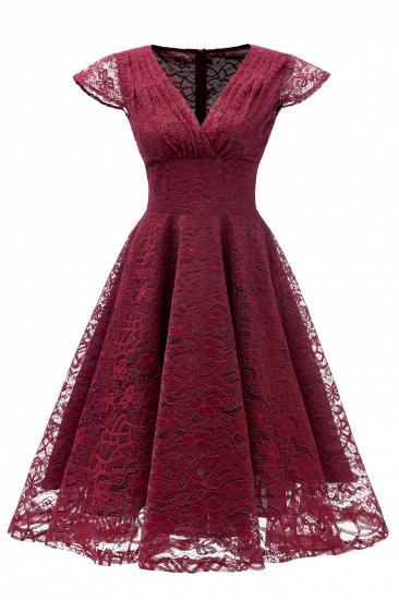 Retro Lace Cap Sleeves Dress Elegant Cocktail Party V-neck A Line Vintage Dress_5