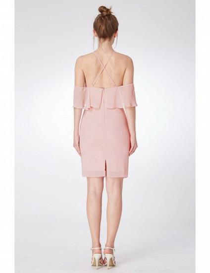 Off Shoulder Sleeves Pink Short Bridesmaid Dress_2