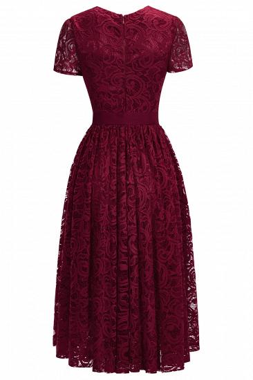 Short Sleeves Seath Red Lace Dresses with Ribbon Bow_7