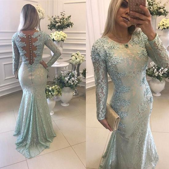 2022 Elegant Lace Long Sleeves Prom Dresses Mermaid Buttons Evening Gowns_3