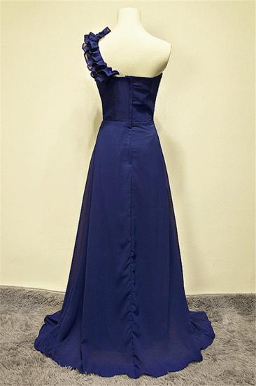 Blue Chiffon One Shoulder Long Prom Dress Elegant Formal Sweep Train Zipper Popular Cheap Evening Dresses_2