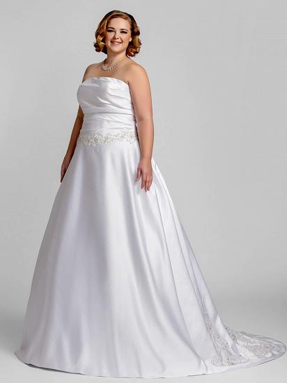 A-Line Wedding Dress Strapless Satin Strapless Bridal Gowns Romantic Illusion Detail Court Train_3
