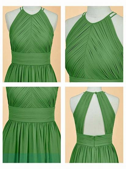 Langes, ärmelloses, grünes, plissiertes Brautjungfernkleid aus Chiffon_6