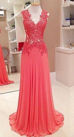 2022 Long Chiffon Lace Prom Dresses Sleevelss V-neck Evening Gowns_2