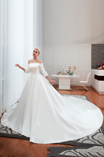 2/3 Langarm Ballkleid Weiß Brautkleid mit weichen Falten | Einfache Luxus-Brautkleider für die Winterhochzeit_2
