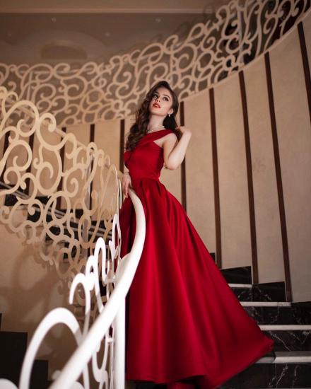 Elegantes rotes langes Abendkleid in A-Linie | Verträumtes Abschlussballkleid mit breiten Trägern_4